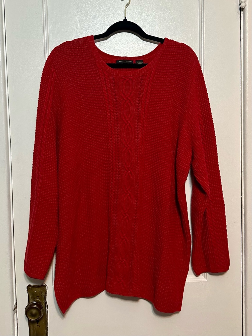 JEANNE PIERRE Red Cable-Front Crewneck Sweater